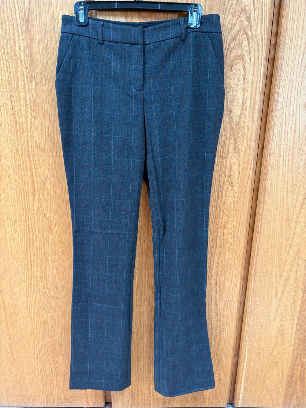 Express Columnist Barely Boot Stretch Mid Rise Plaid Dress Pants Grey 8L